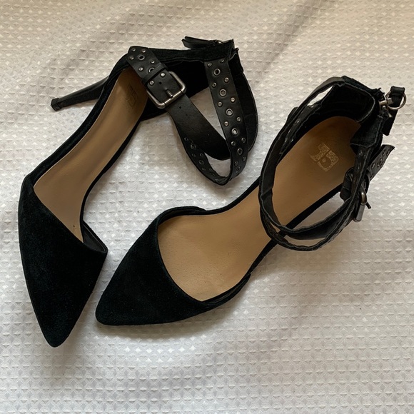 Joe’s Jeans ankle wrap studded buckle suede heel in black W8.5 - Picture 1 of 13